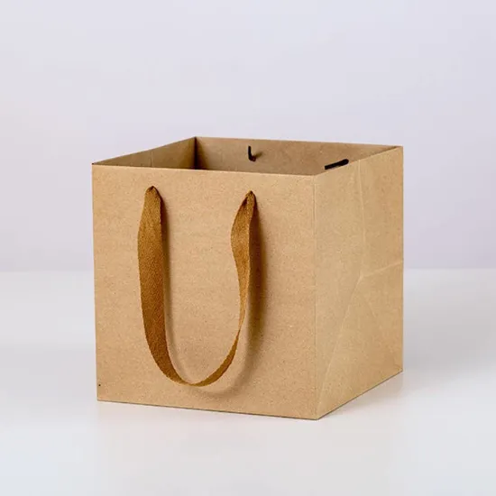 Picture of Square Kraft Brown Cotton Handle Paper Gift Bag w/ Tissue