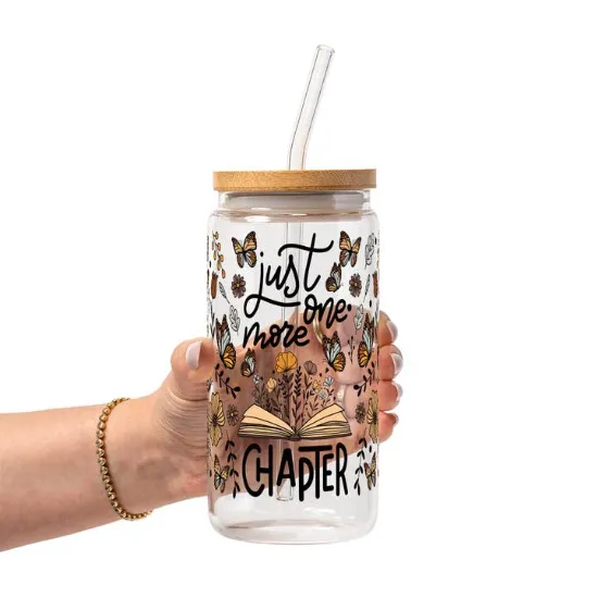 Picture of Just One More Chapter Glass Cup, Mug & Tumbler with Lid and Straw