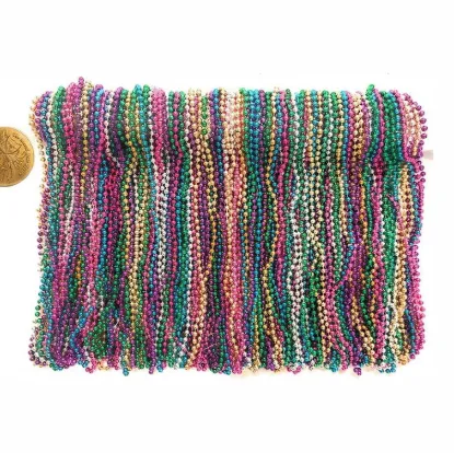 Picture of Mardi Gras Beads 33 Inch 7mm, 12 Dozen, 144 Necklaces with Doubloon- Bulk Party Favors