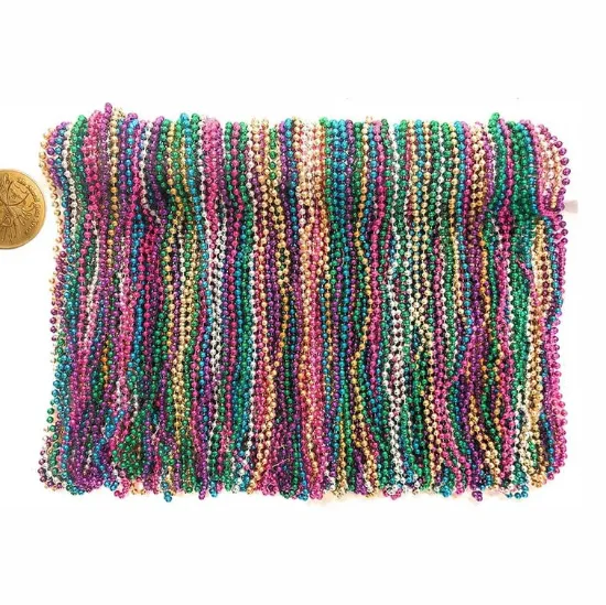 Picture of Mardi Gras Beads 33 Inch 7mm, 12 Dozen, 144 Necklaces with Doubloon- Bulk Party Favors