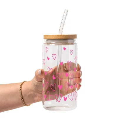 Picture of Confetti Hearts Valentine Glass Cup, Mug & Tumbler with Lid and Straw