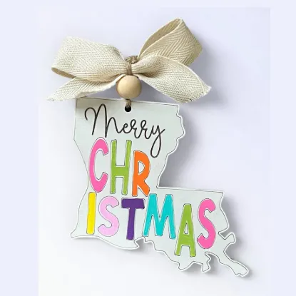 Picture of State Ornament w/ Town Name Zip Code Merry Christmas City