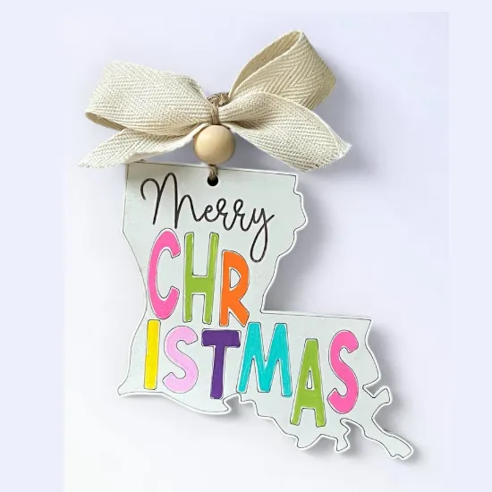 Picture of State Ornament w/ Town Name Zip Code Merry Christmas City
