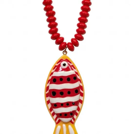 Picture of Vibrant Fish Pendant Beaded Necklace