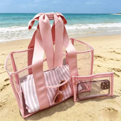 Picture of Pvc Bow Handbag Clear Beach Tote Bag Set