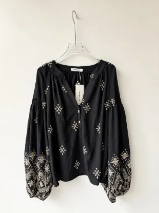Picture of Women's Bohemian Blouse, Tunisian Collar, Puff Sleeves