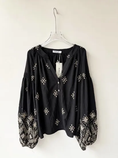 Picture of Women's Bohemian Blouse, Tunisian Collar, Puff Sleeves