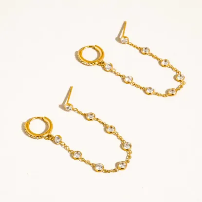 Picture of Daffira 18K Gold Non-Tarnish Crystal Chain Link Earrings