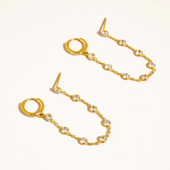 Picture of Daffira 18K Gold Non-Tarnish Crystal Chain Link Earrings