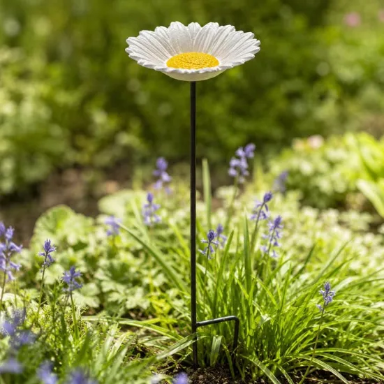 Picture of Daisy Bird Feeder and Bath, Cast Iron Garden Stake Outdoor Decor, 30"
