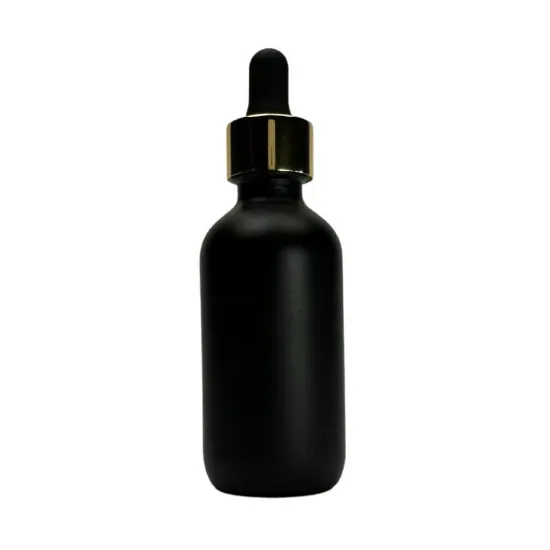 Picture of 2oz Black Matte Bottle with Black & Gold Glass Dropper