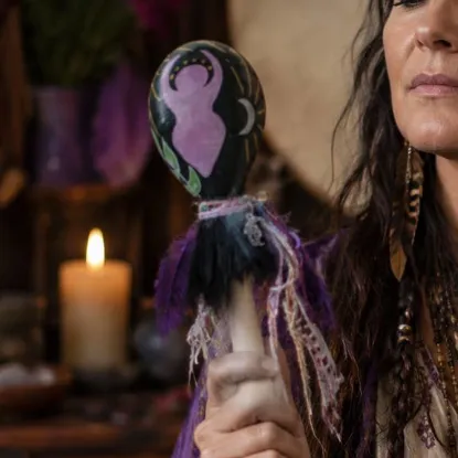 Picture of Handpainted Shaman Rattle Ritual Triple Moon Goddess Maracas