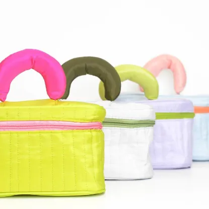 Picture of Puffy Quilted Cosmetic Bag with Handle, Puff Makeup Bag