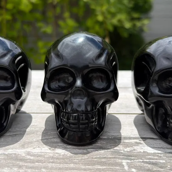 Picture of Wholesale Lot 3 Pcs Natural Black Obsidian Skull