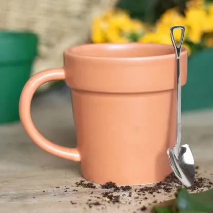 Picture of Plain Plant Pot Ceramic Mug and Shovel Spoon
