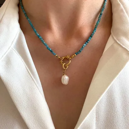 Picture of Apatite Blue Steel Natural Stone Necklace