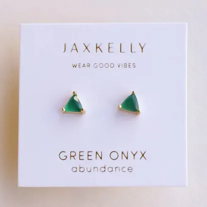 Picture of Mini Energy Gem - Green Onyx - Gold Earrings