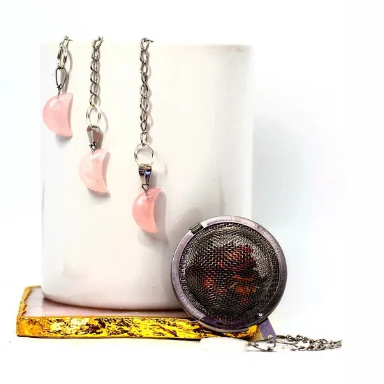 Picture of Rose Quartz Crescent Moon Crystal Tea Infuser