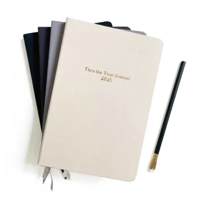 Picture of Custom Text Foil Embossed Linen Notebook | Neutral Tones
