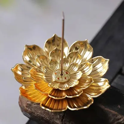 Picture of Lotus Shaped Golden Incense Burner Incense Holder Home Decor