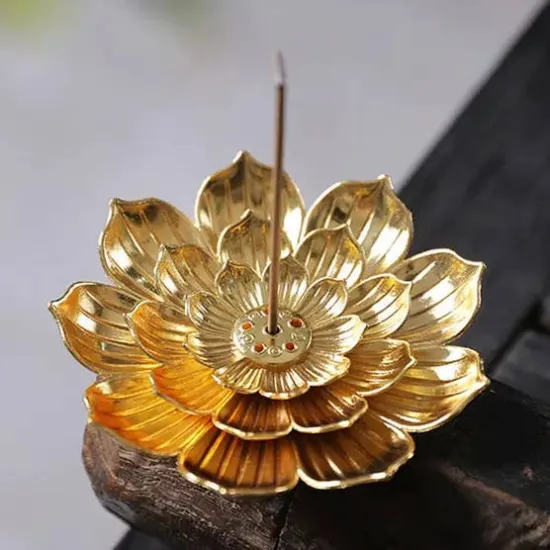 Picture of Lotus Shaped Golden Incense Burner Incense Holder Home Decor