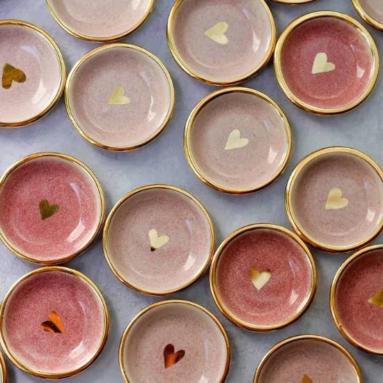 Picture of Pink Heart Ring Dish | Handmade Pottery Trinket with Gold