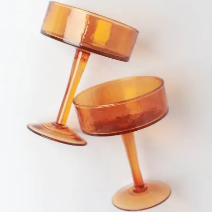Picture of Handblown Hammered Coupe Cocktail Glass Pair
