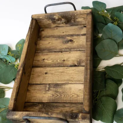 Picture of Handcrafted Pine Wood Tray with Steel Handles