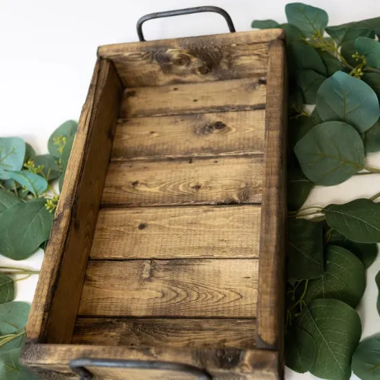 Picture of Handcrafted Pine Wood Tray with Steel Handles