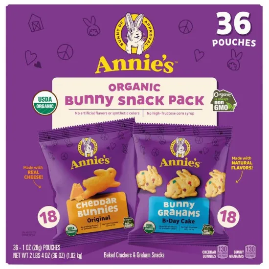 Picture of Annie's Organic Bunny Snack Variety Pack, 1 oz, 36 Ct