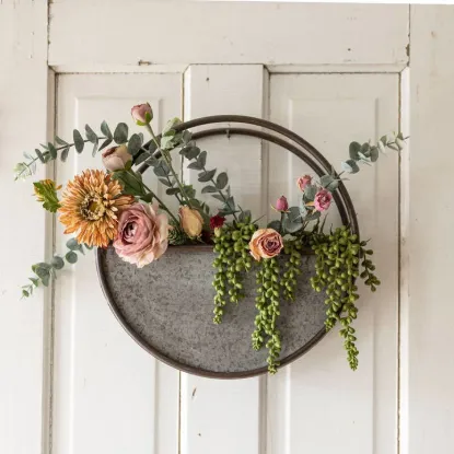 Picture of Sale - Rustic Round Farmhouse Galvanized Metal Wall Planter