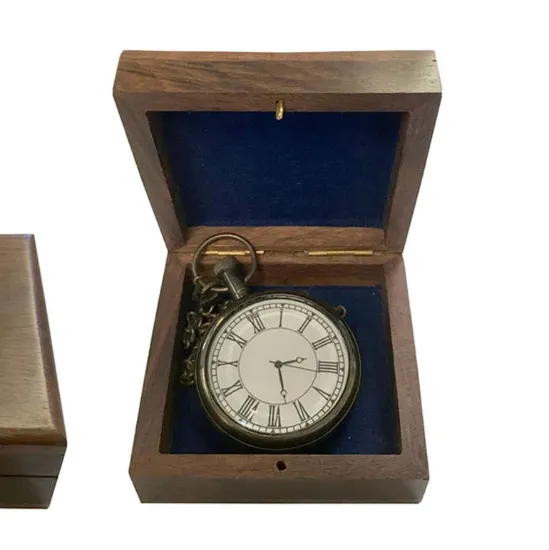 Picture of Antiqued Brass Pocket Watch in Vintage Wood Box | Watches