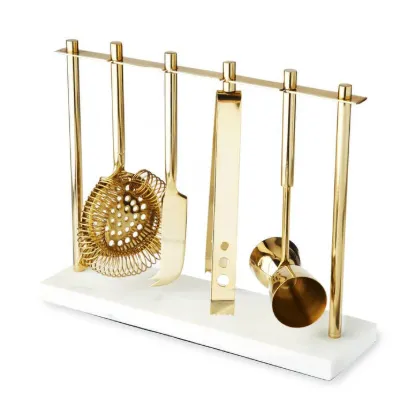 Picture of Gold Plated Stainless Steel Bar Tool Set with Marble Stand