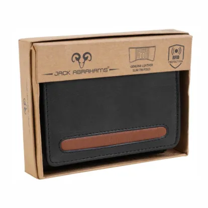 Picture of Jack Abrahams Goat Nappa Leather Tri-Fold Wallet Black/Cognac
