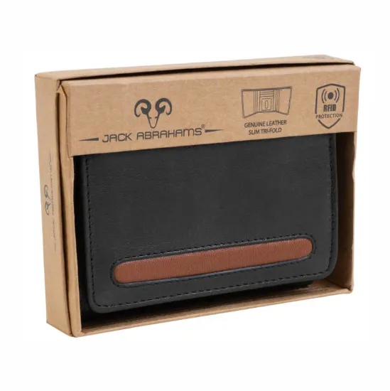 Picture of Jack Abrahams Goat Nappa Leather Tri-Fold Wallet Black/Cognac