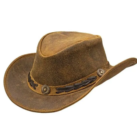 Picture of Unisex Shapeable Western Brown Leather Outback Cowboy Hat