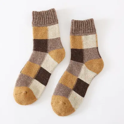 Picture of Men's Colorblock Plaid Thick Terry Warm Socks