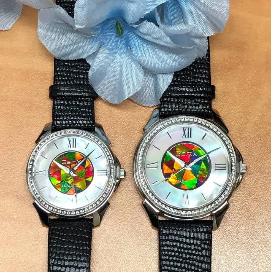 Picture of Ammolite Gemstone Watch: Rare Jewelry, Leather Band
